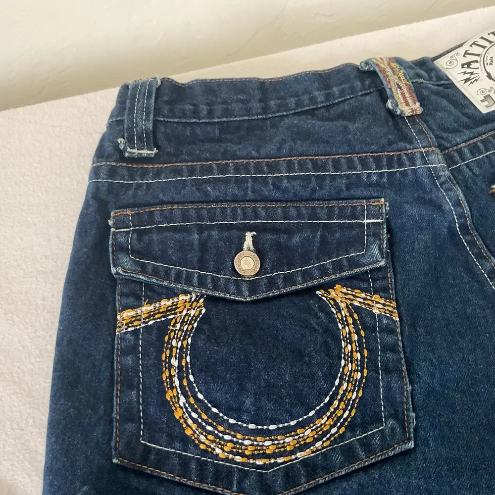 ATTITUDE  Vintage Wide Leg Baggy Jeans with Y2K Sahara Design 36X32 (24)